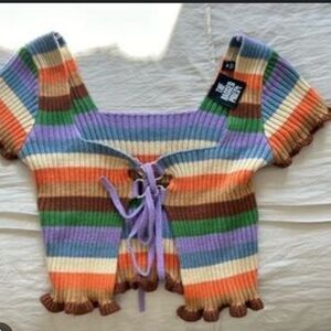 The Ragged Priest Colorful Striped Knit Top_S